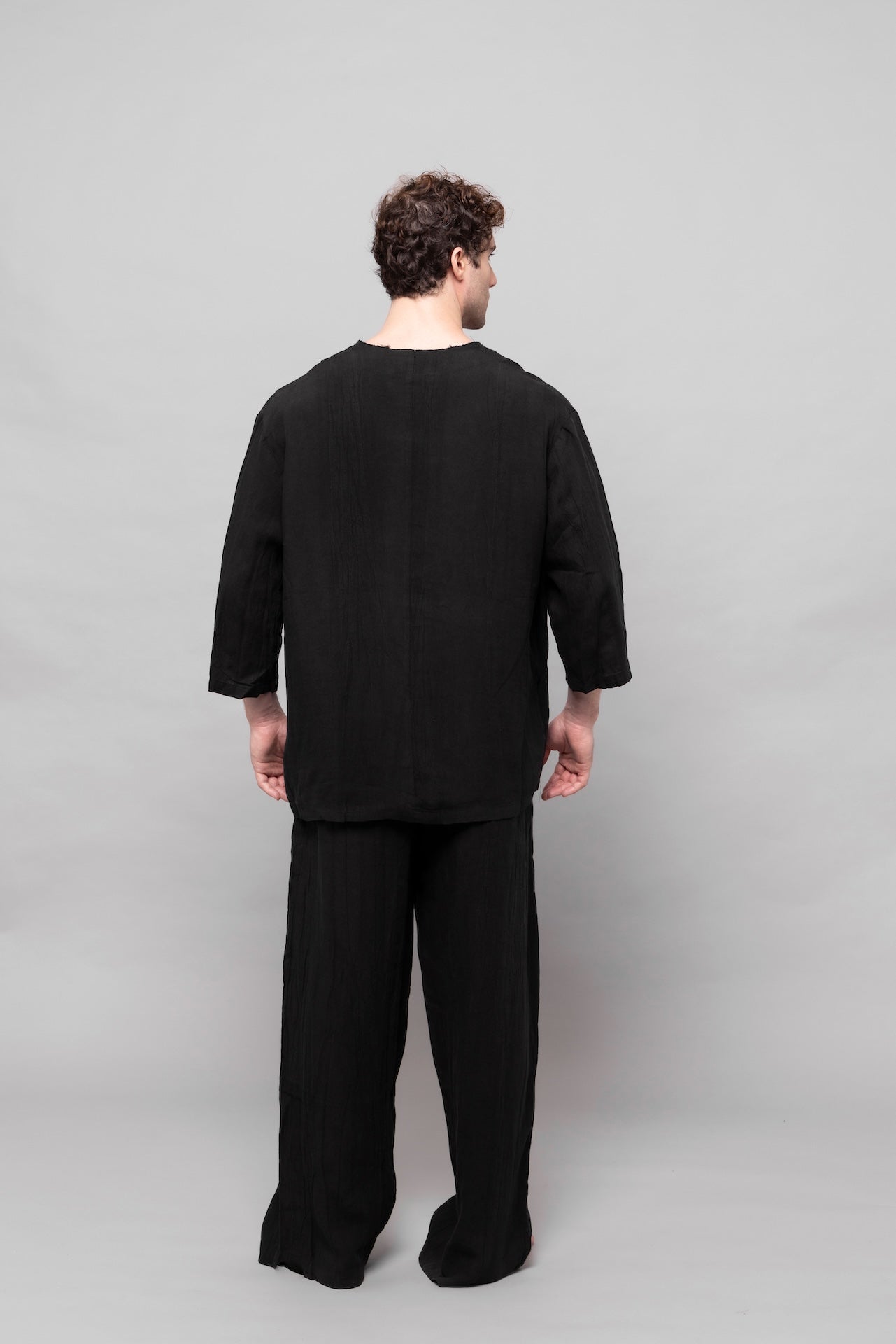 Raw Linen Cardigan Black
