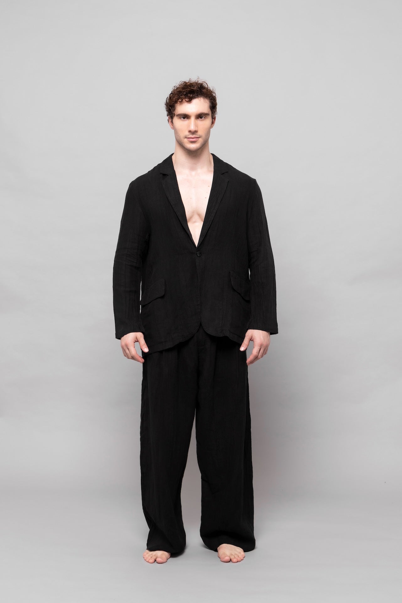 Soft Linen Blazer Black