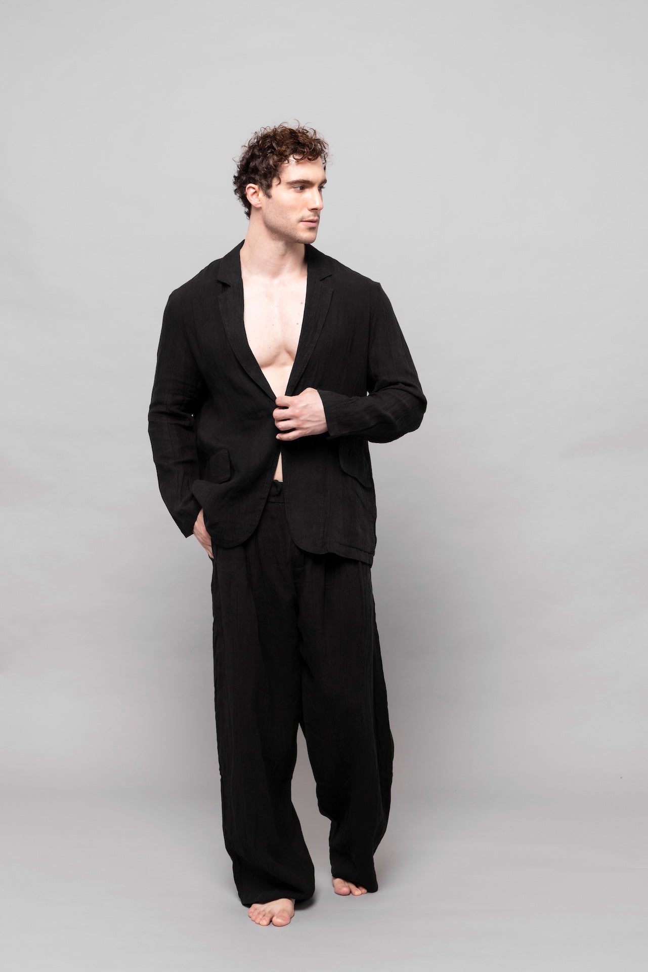 Soft Linen Blazer Black