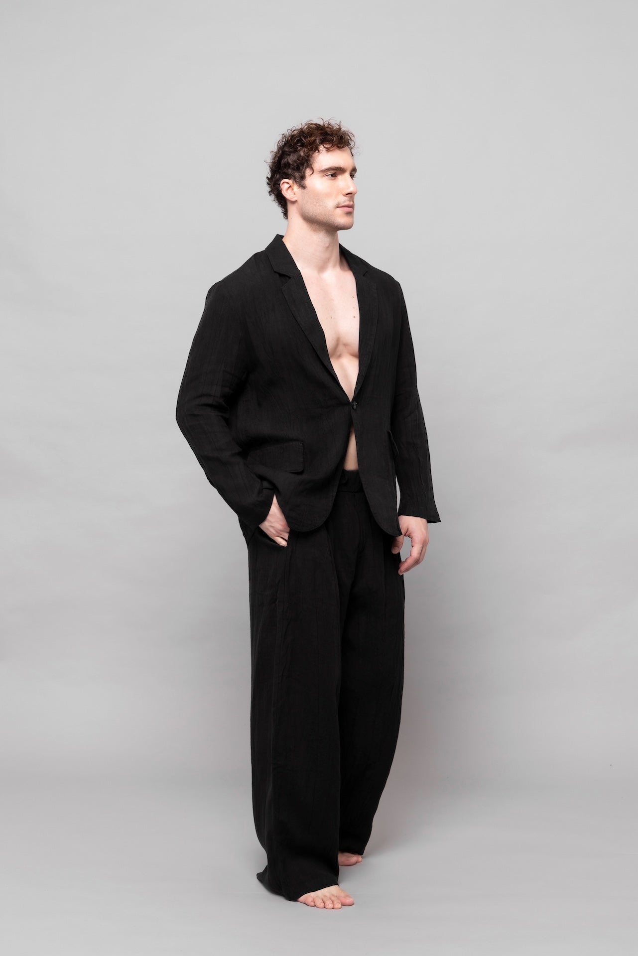 Soft Linen Blazer Black