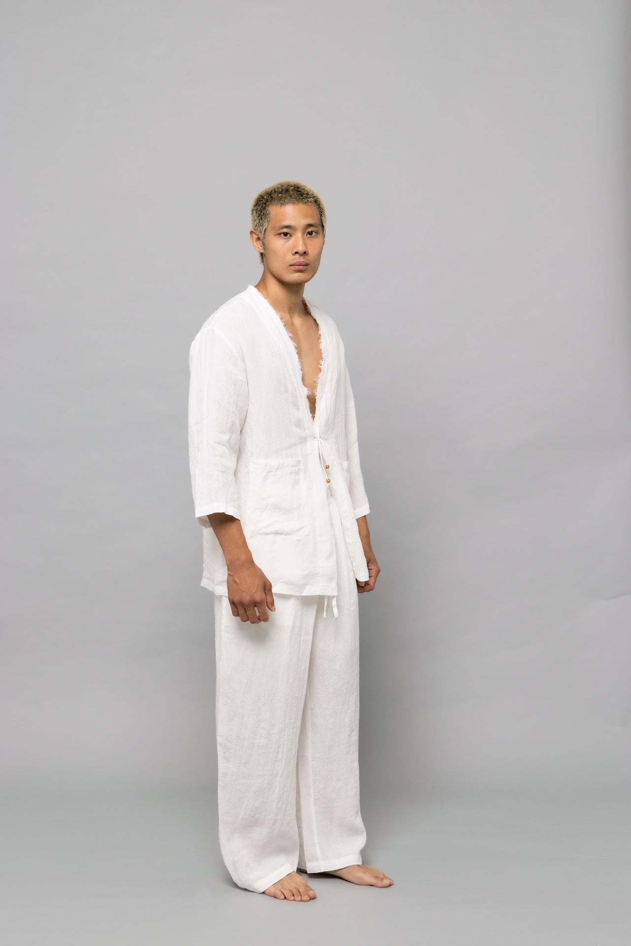 Raw Linen Cardigan White