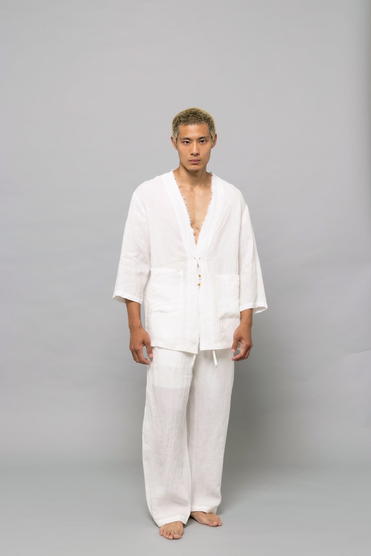 Raw Linen Cardigan White