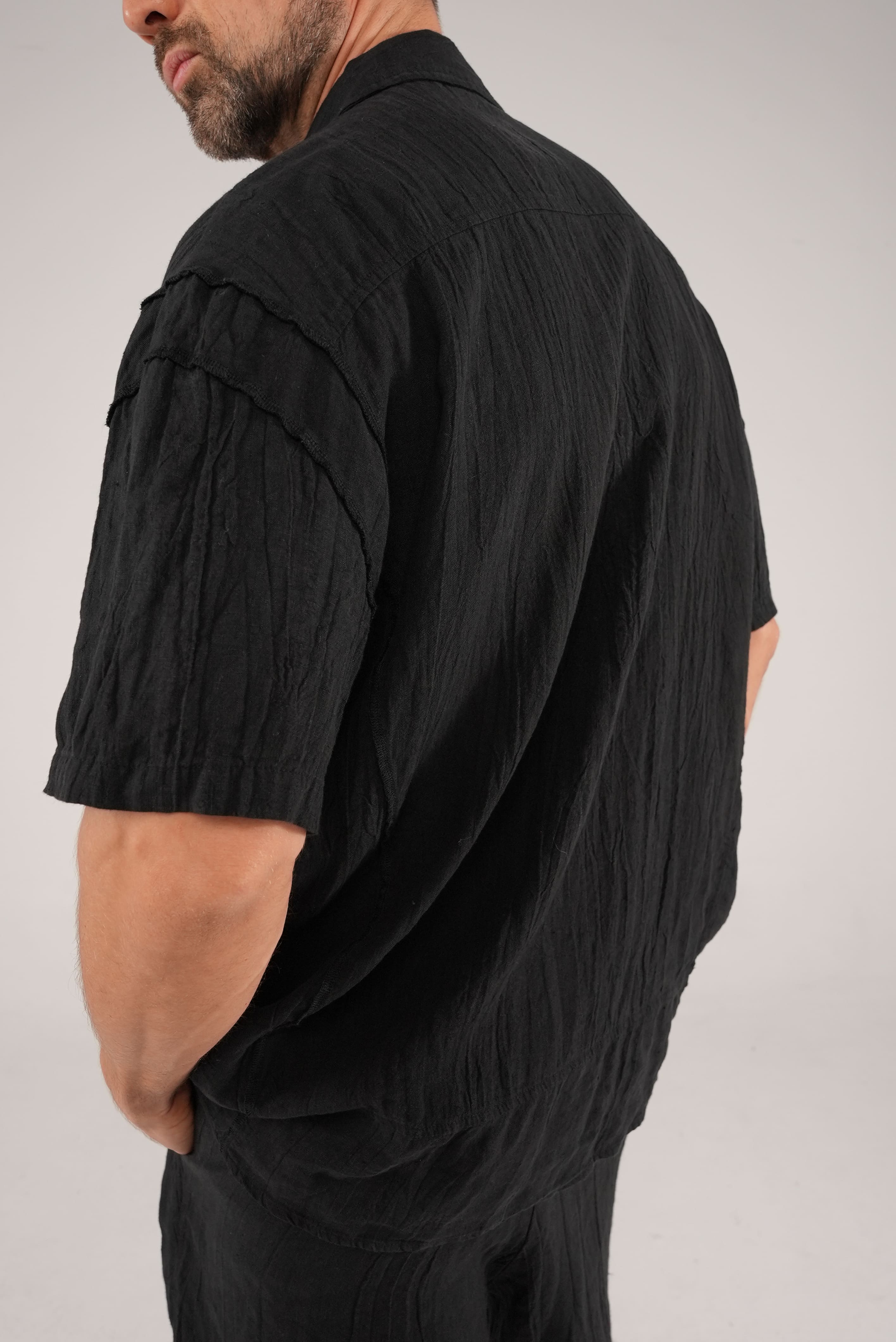Layered Linen Shirt in Black