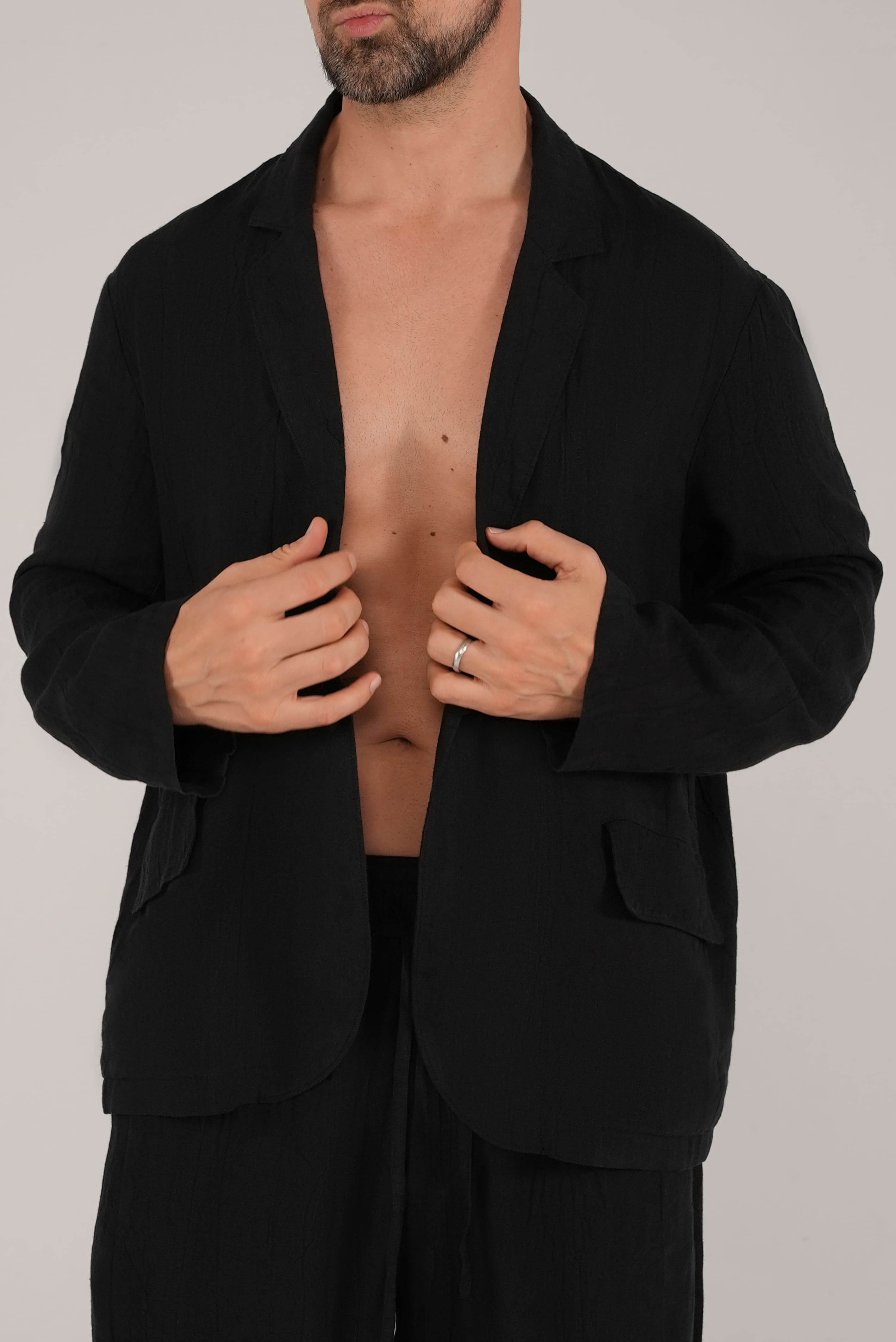 Soft Linen Blazer in Black