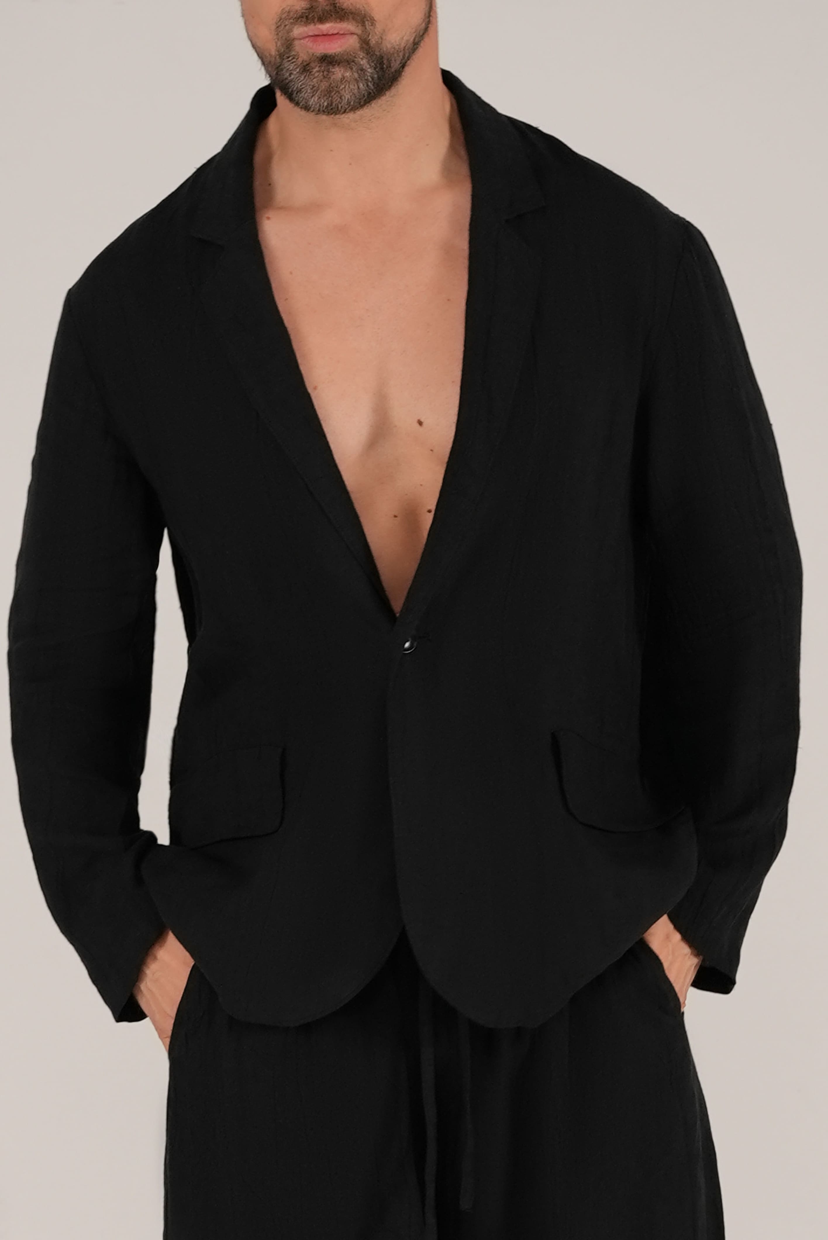 Soft Linen Blazer in Black