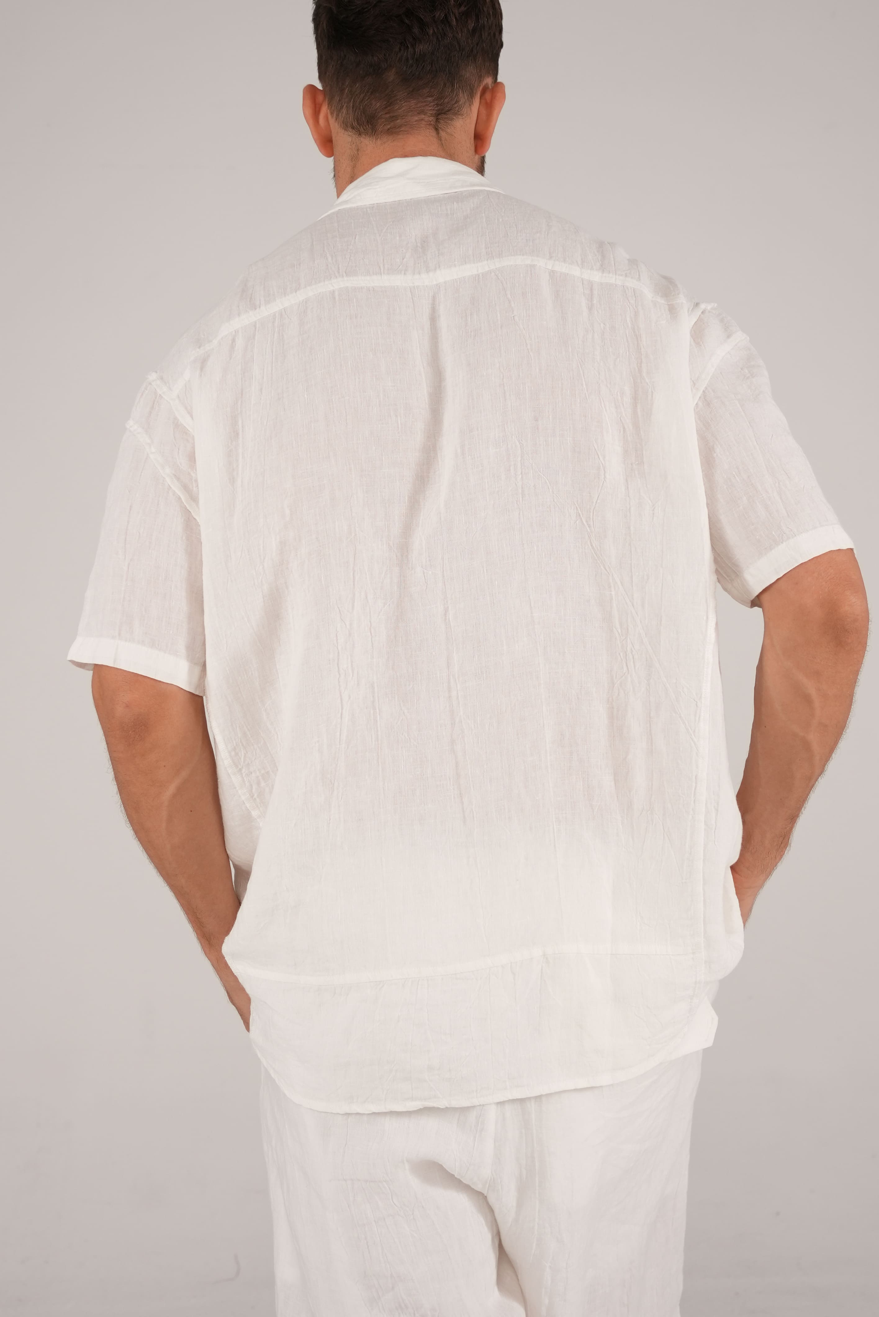 Layered Linen Shirt in White