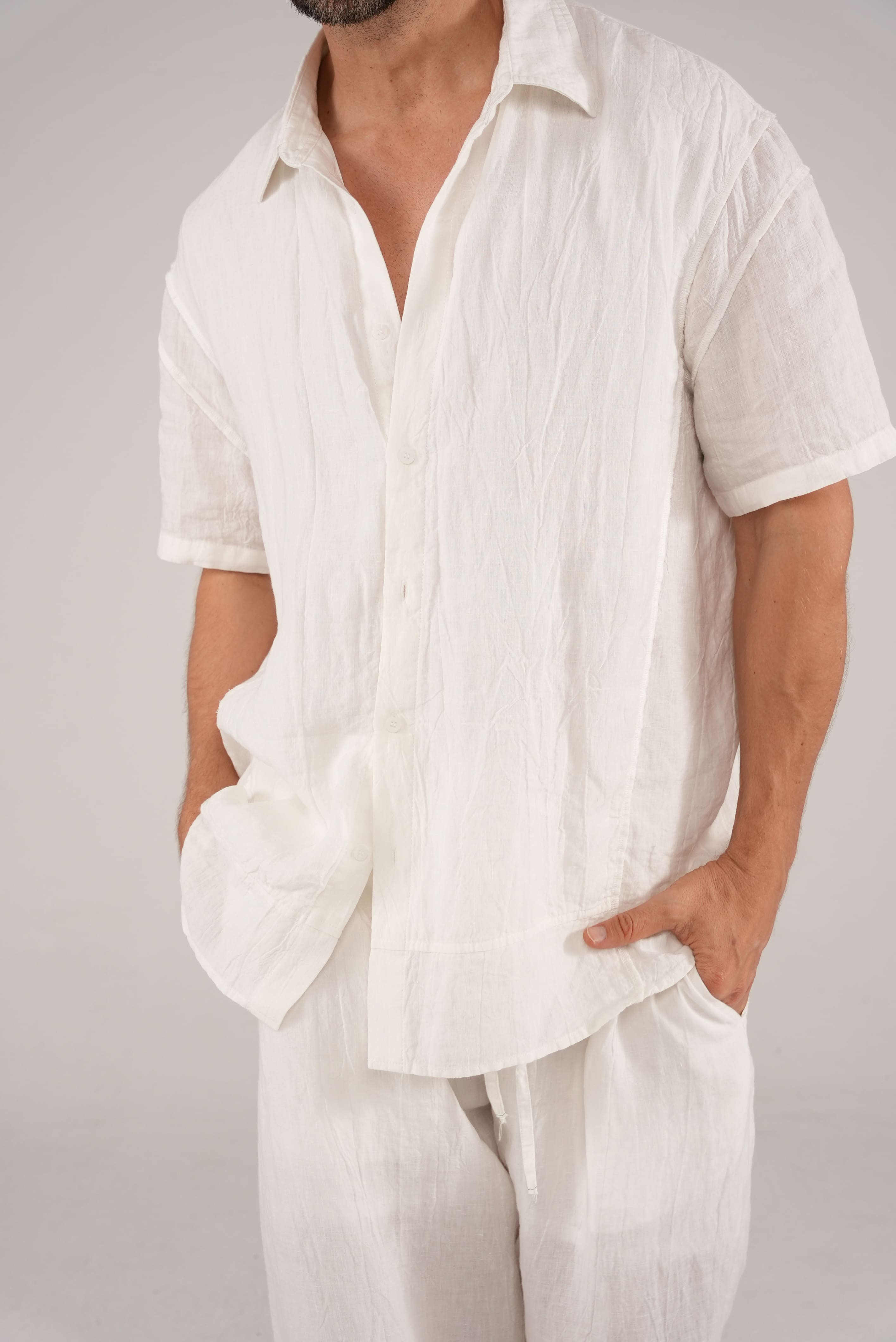 Layered Linen Shirt in White