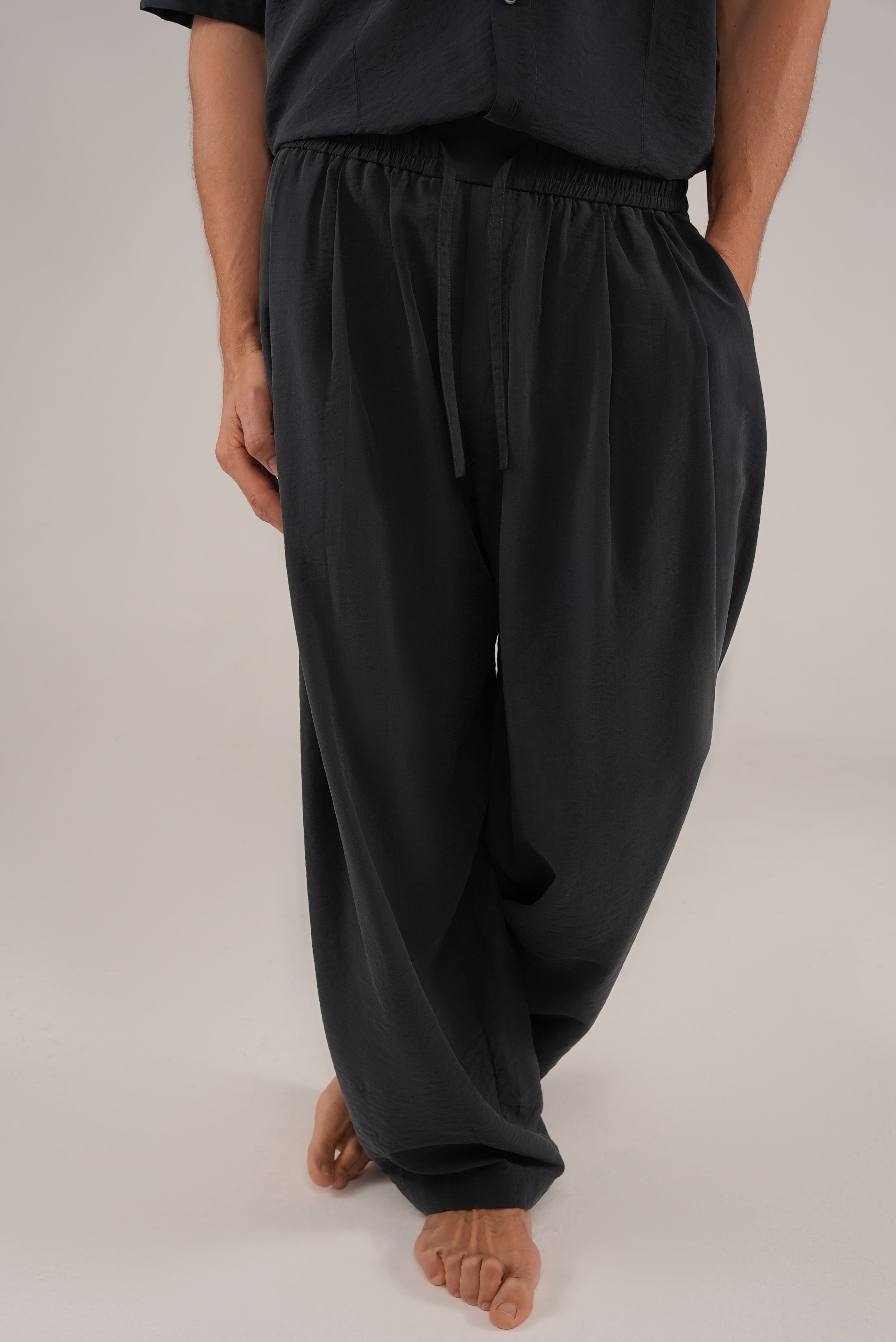 Fluid Cupro Straight Trousers in Black