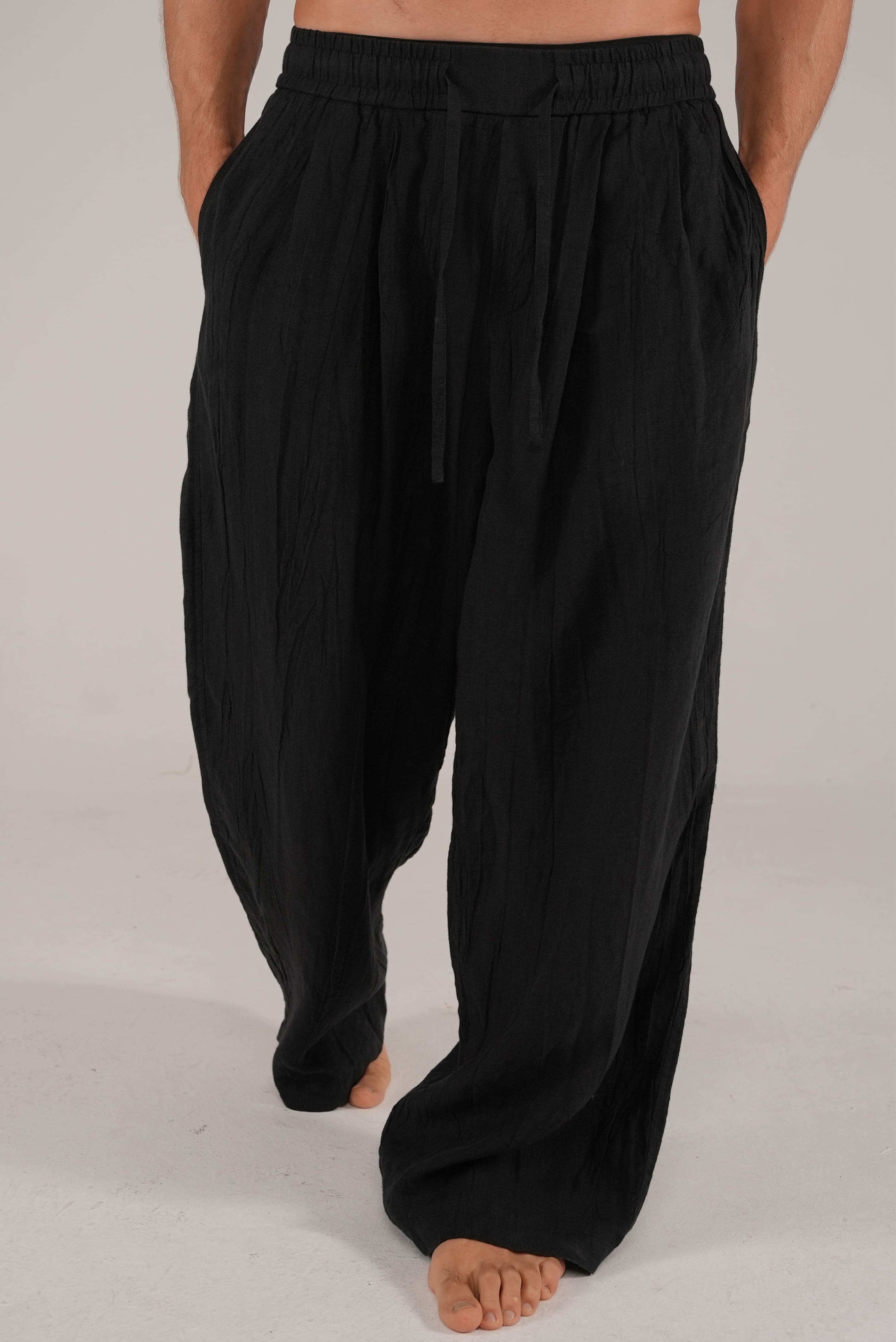 Flow Linen Trousers in Black